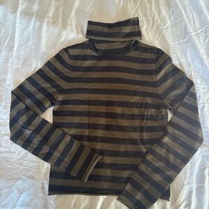 A.L.C. green and black striped turtleneck